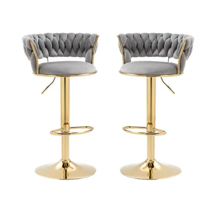 2x Height Adjustable Swivel Bar Stool Velvet Golden Base Barstools Chairs Padded Seat- Grey – product image 1