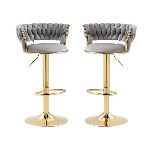 2x Height Adjustable Swivel Bar Stool Velvet Golden Base Barstools Chairs Padded Seat- Grey – product image 1
