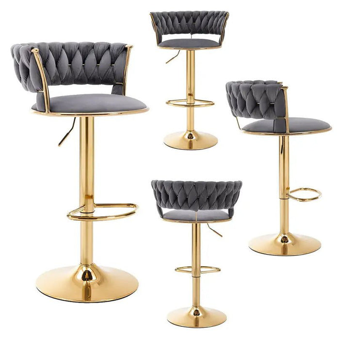 2x Height Adjustable Swivel Bar Stool Velvet Golden Base Barstools Chairs Padded Seat- Grey – product image 2