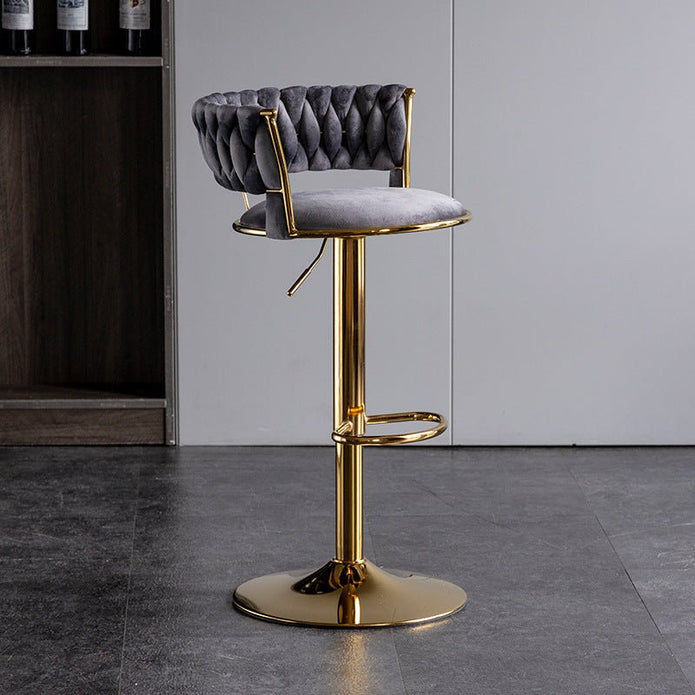 2x Height Adjustable Swivel Bar Stool Velvet Golden Base Barstools Chairs Padded Seat- Grey – product image 3