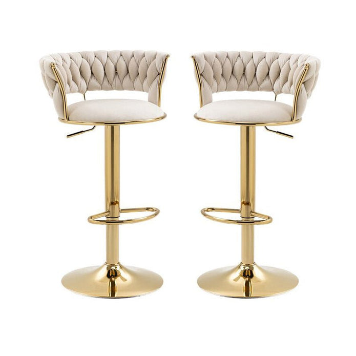 2x Height Adjustable Swivel Bar Stool Velvet Golden Base Barstools Chairs Padded Seat- Beige – product image 1
