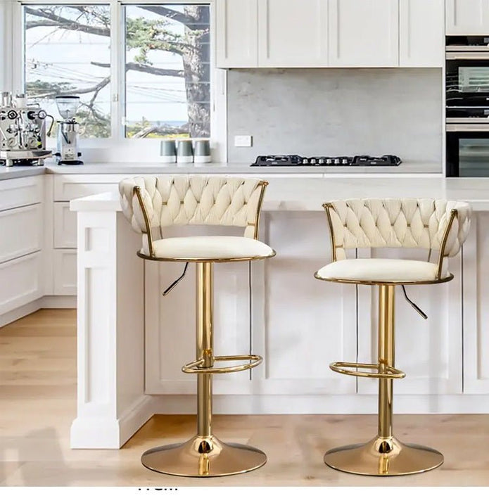 2x Height Adjustable Swivel Bar Stool Velvet Golden Base Barstools Chairs Padded Seat- Beige – product image 2