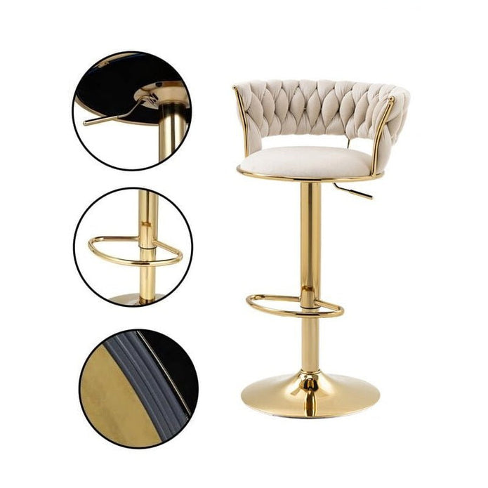 2x Height Adjustable Swivel Bar Stool Velvet Golden Base Barstools Chairs Padded Seat- Beige – product image 3