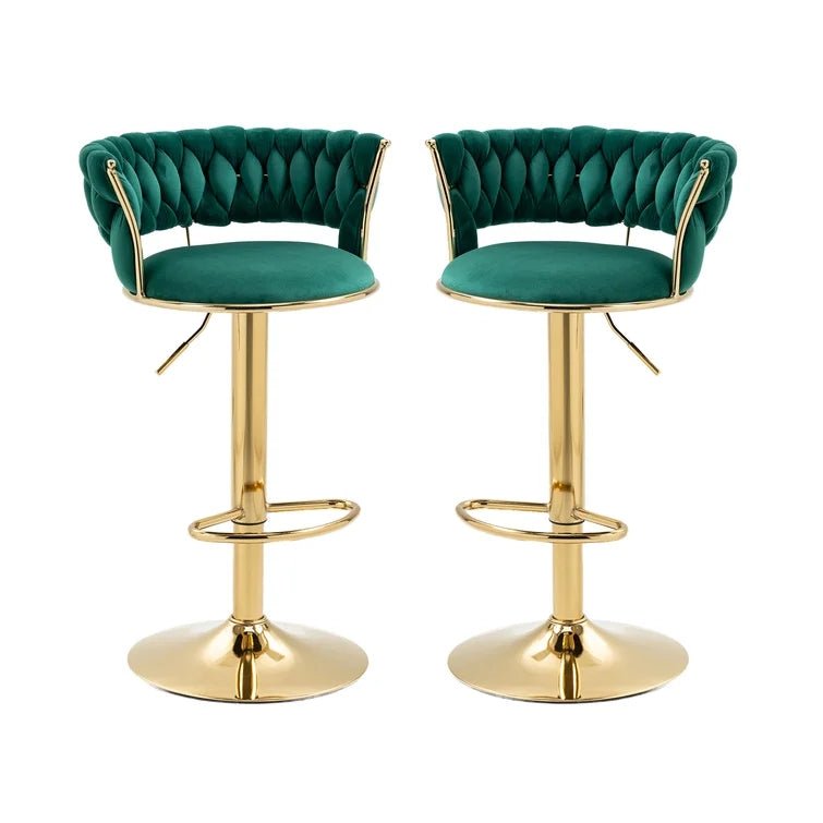 Green Velvet Seat Kitchen Breakfast Bar Stools Counter Height Barstools with Back Cushioned Chairs for – product image 1