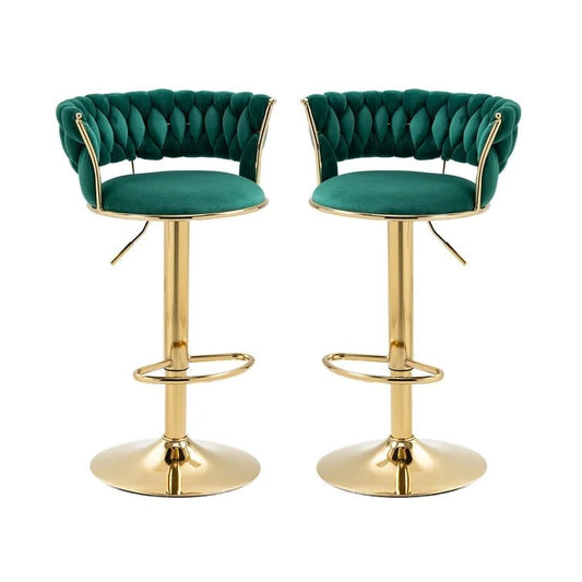 Green Velvet Seat Kitchen Breakfast Bar Stools Counter Height Barstools with Back Cushioned Chairs for – product image 1