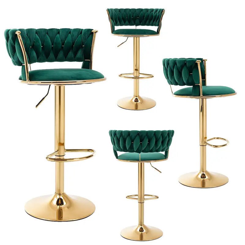 Green Velvet Seat Kitchen Breakfast Bar Stools Counter Height Barstools with Back Cushioned Chairs for – product image 3