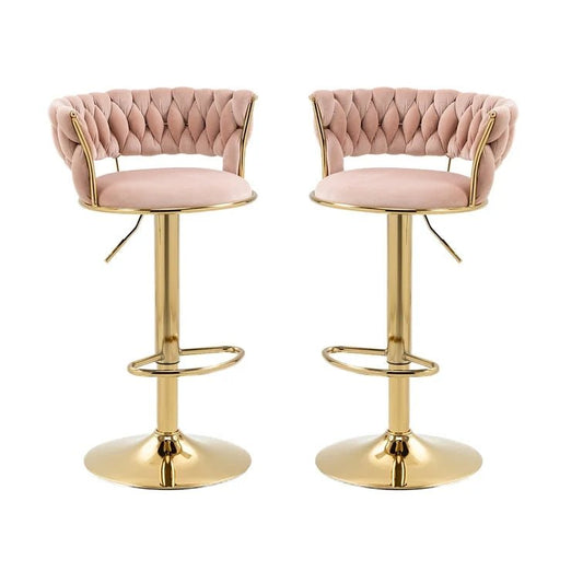 Pink Velvet Seat Kitchen Breakfast Bar Stools Counter Height Barstools with Back Cushioned Chairs for Home – product image 1