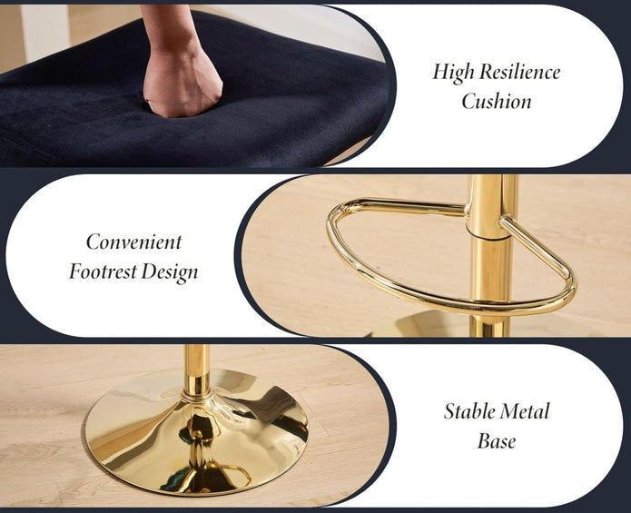 2x Velvet Bar Stools with Braided Back Elegant Kitchen High Chairs, Kitchen Island Stools Adjustable – product image 2