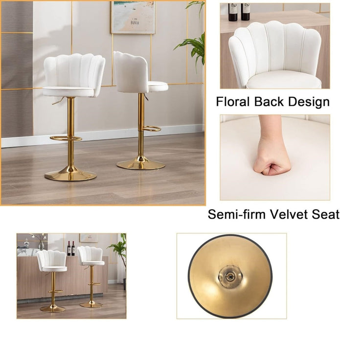 Swivel Bar Stools Bar Height Set of 2 Adjustable Upholstered Counter Barstool Velvet Bar Chairs with – product image 5