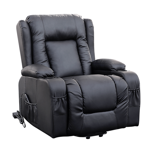 Recliner Chair – Electric Massage Lift Chair with Heat Function PU Leather Lounge Sofa Black