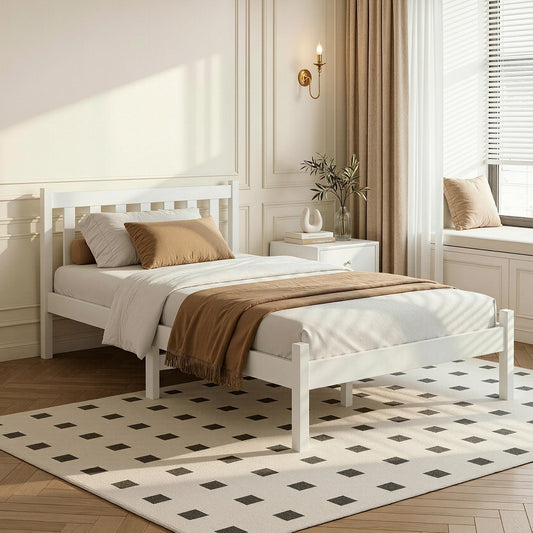 White Wooden Bed Frame and 30cm Medium Firm Mattress package – Single