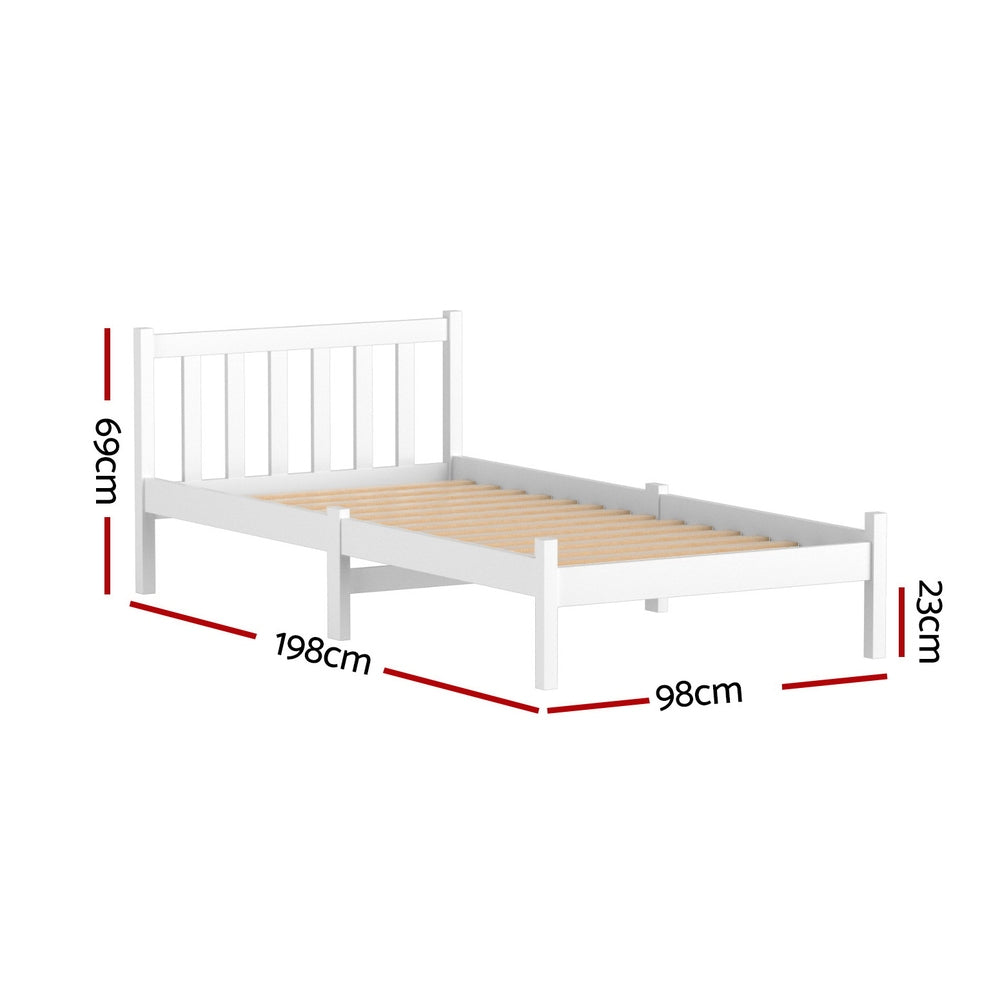 Artiss Bed Frame Single Size Wooden White SOFIE