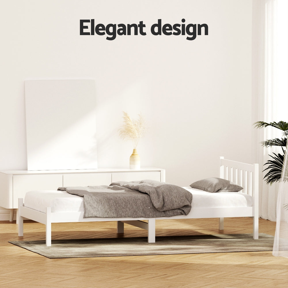 Artiss Bed Frame Single Size Wooden White SOFIE