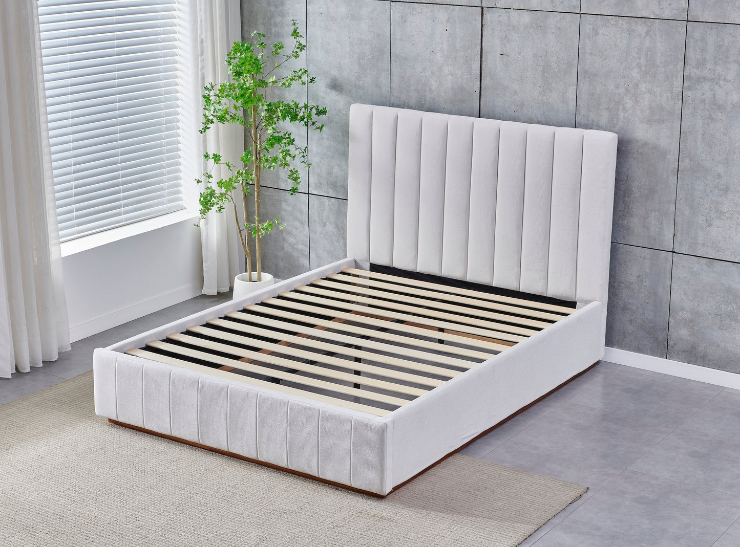 Cream Channel Tufted Linen Bed Frame