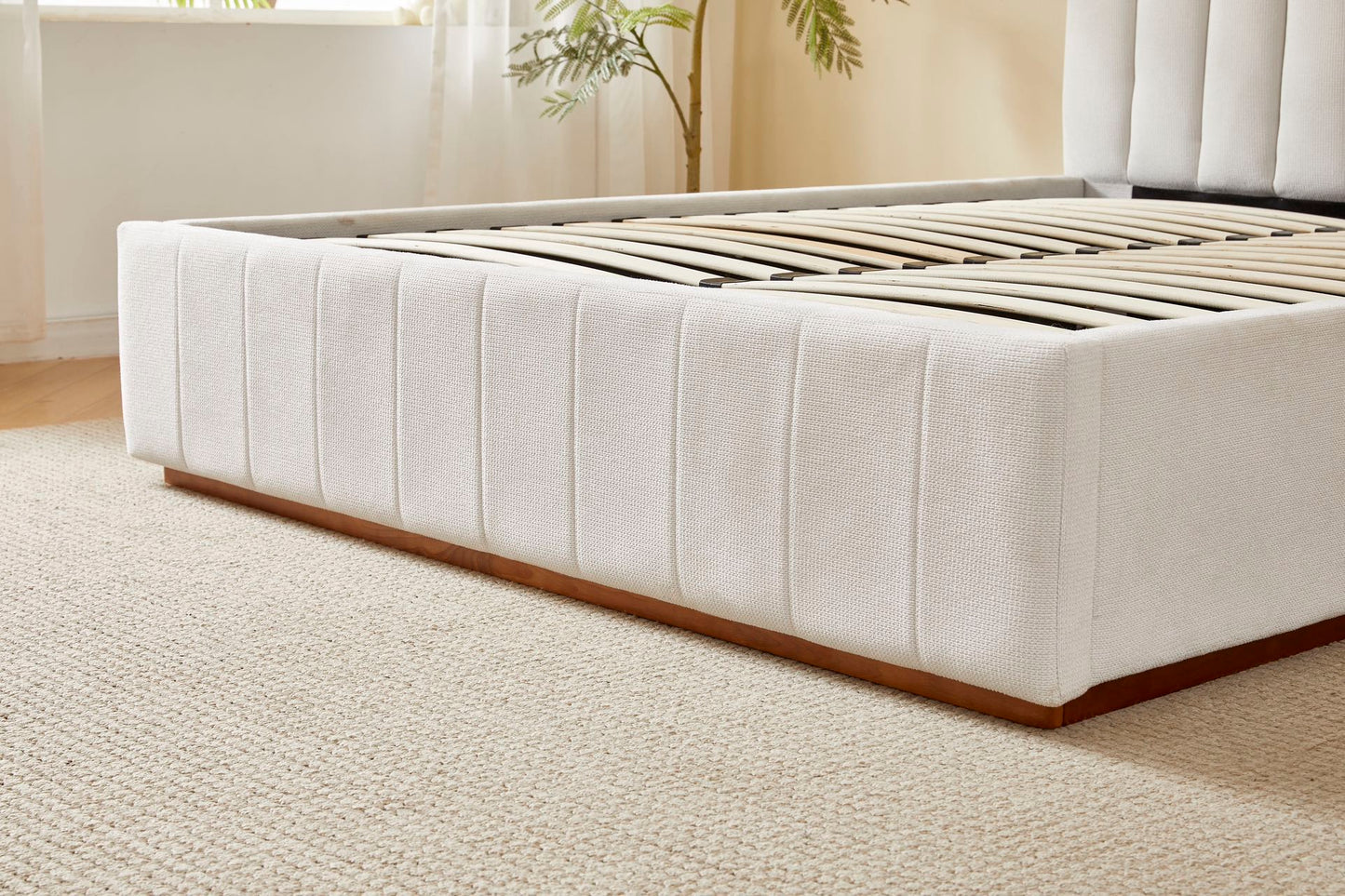 Cream Channel Tufted Linen Bed Frame