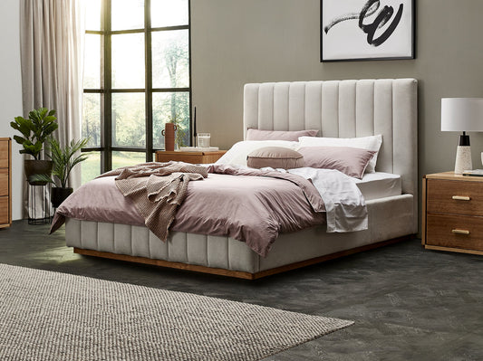 Cream Channel Tufted Linen Bed Frame