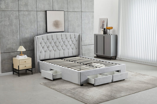 Tufted Bed Frame With Drawers Queen