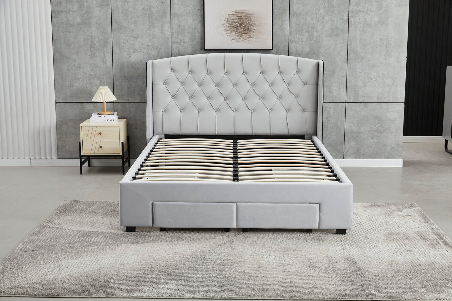 Tufted Bed Frame (4 Drawers) + 30cm Pillow Top Bamboo Mattress