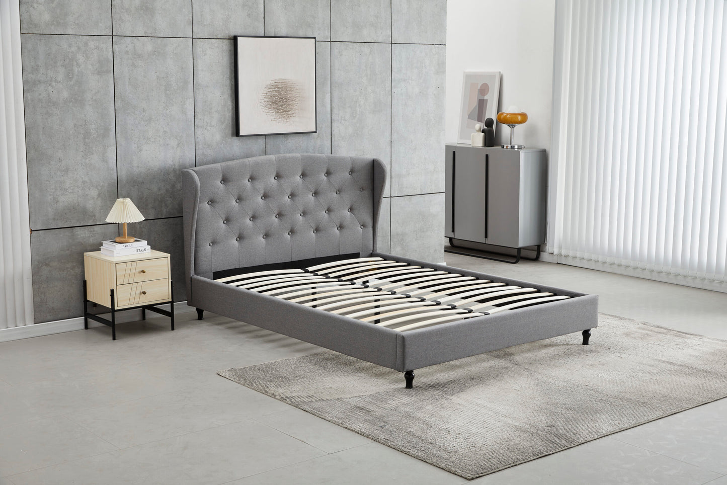 Light Grey Wingback Bed Frame Queen