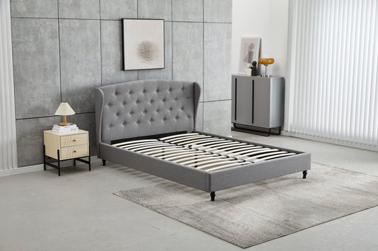 Light Grey Wingback Bed Frame Queen