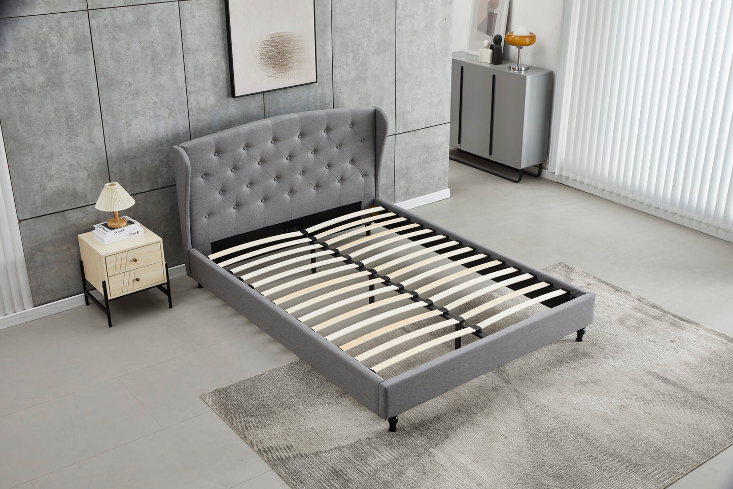 Light Grey Wingback Bed Frame Queen