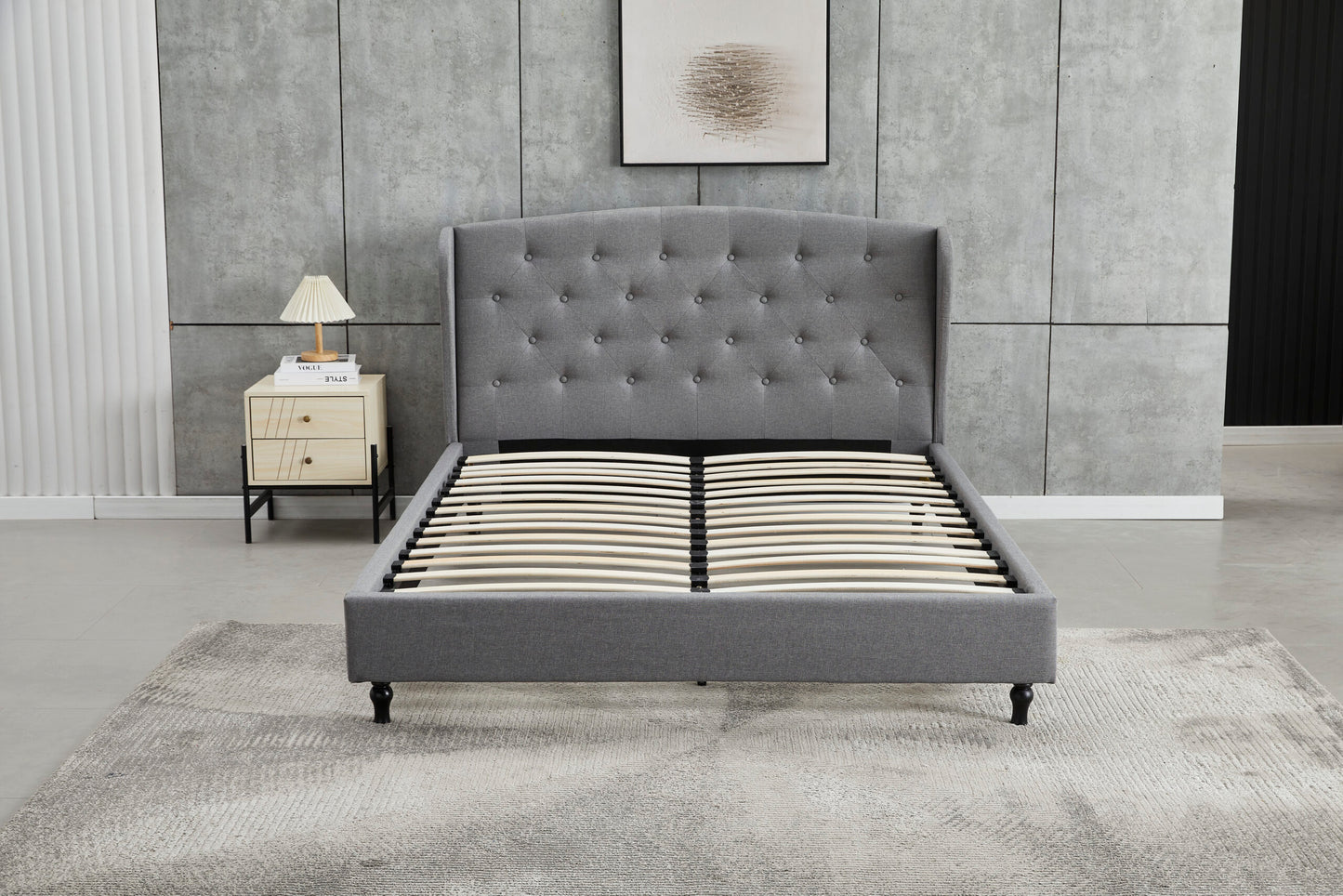 Light Grey Wingback Bed Frame Queen