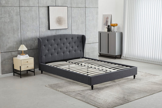 Dark Grey Wingback Bed Frame Queen