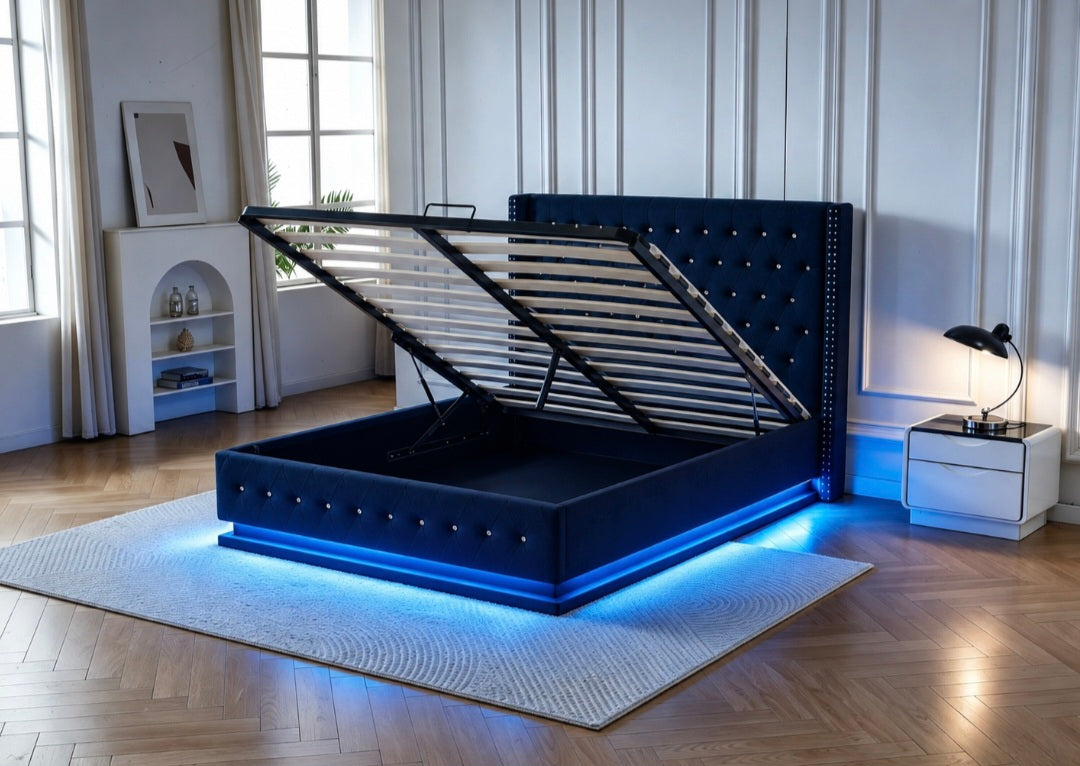 Black Diamond Gas Lift Bed Frame + 30cm Pillow Top Bamboo Mattress