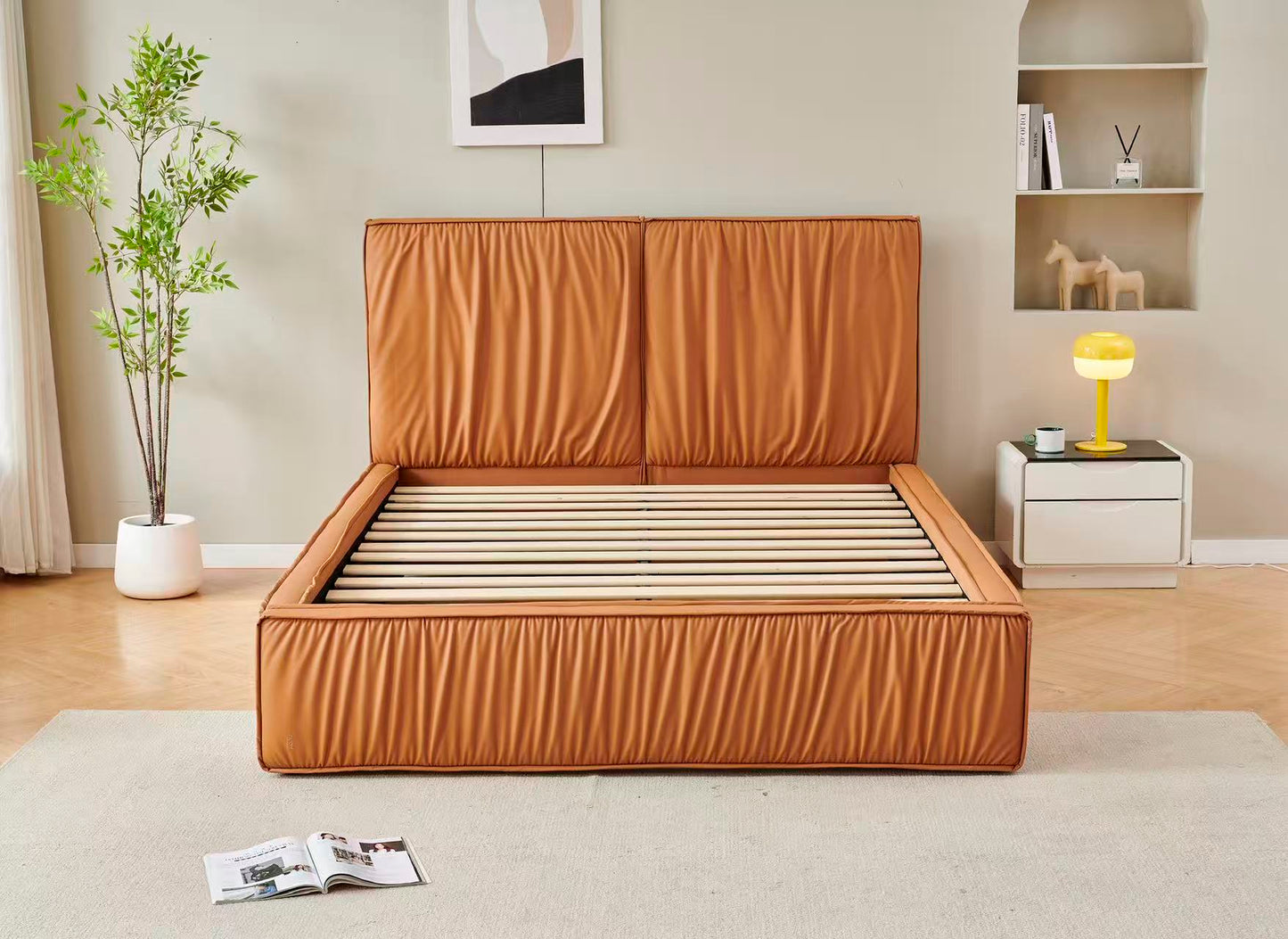 Orange Tiffany Upholstered  Pleat Bed Frame
