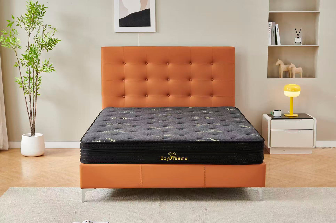 Modern leather bed frame + Charcoal 20cm bamboo mattress