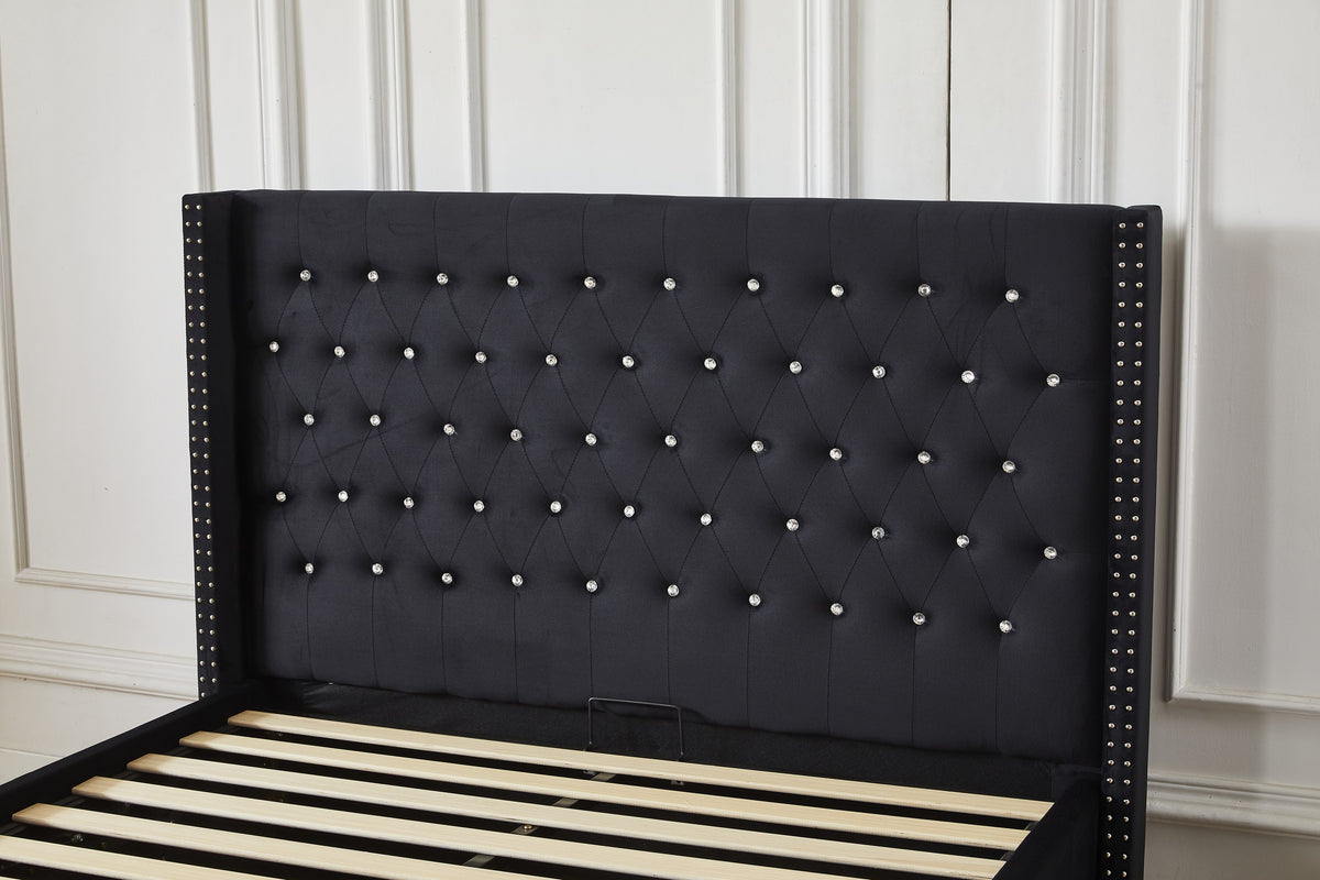 Black crystal tufted headboard with crystal buttons and nailhead trim
