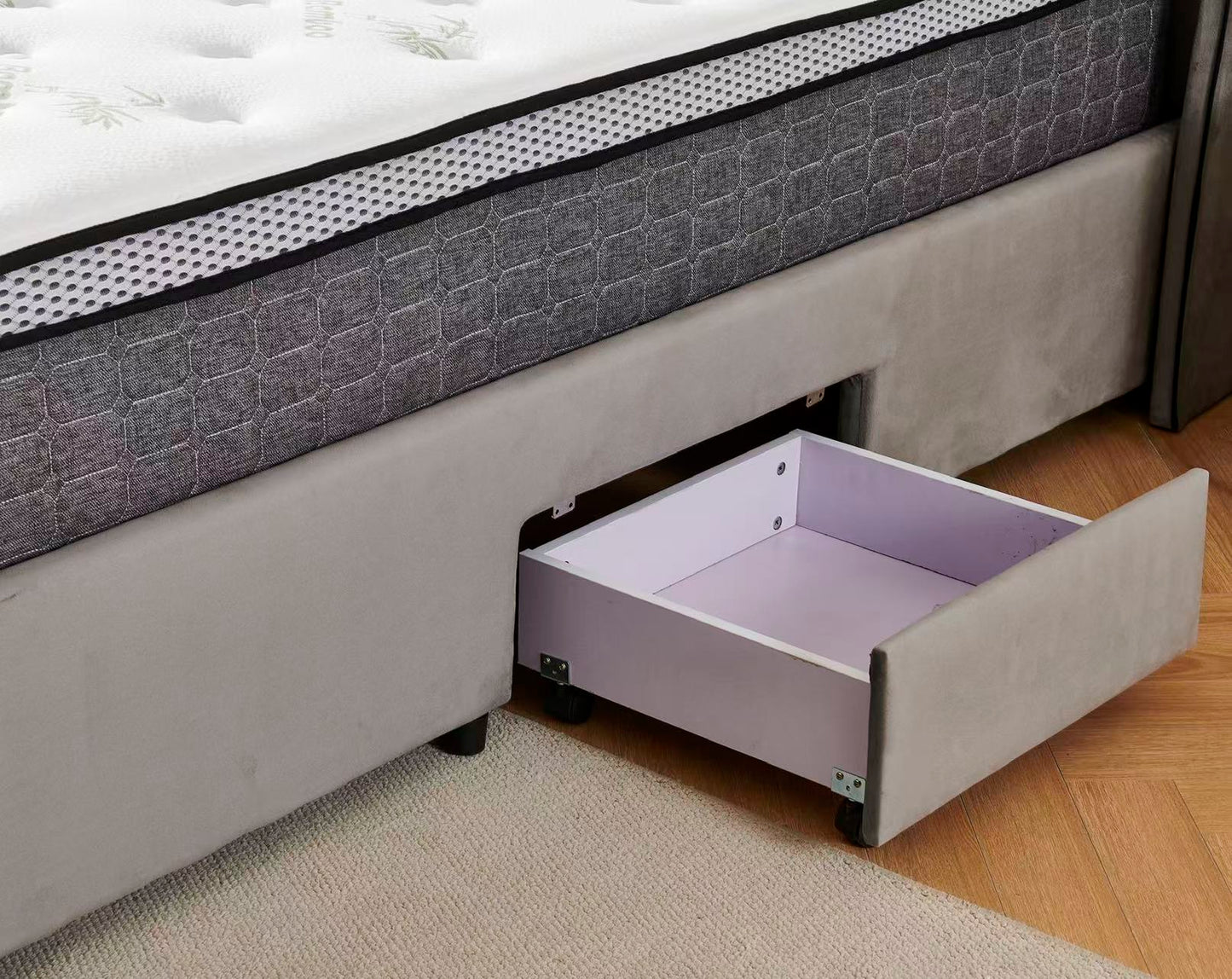 Tufted Bed Frame Dark Grey (4 Drawers) + 30cm Pillow Top Bamboo Mattress