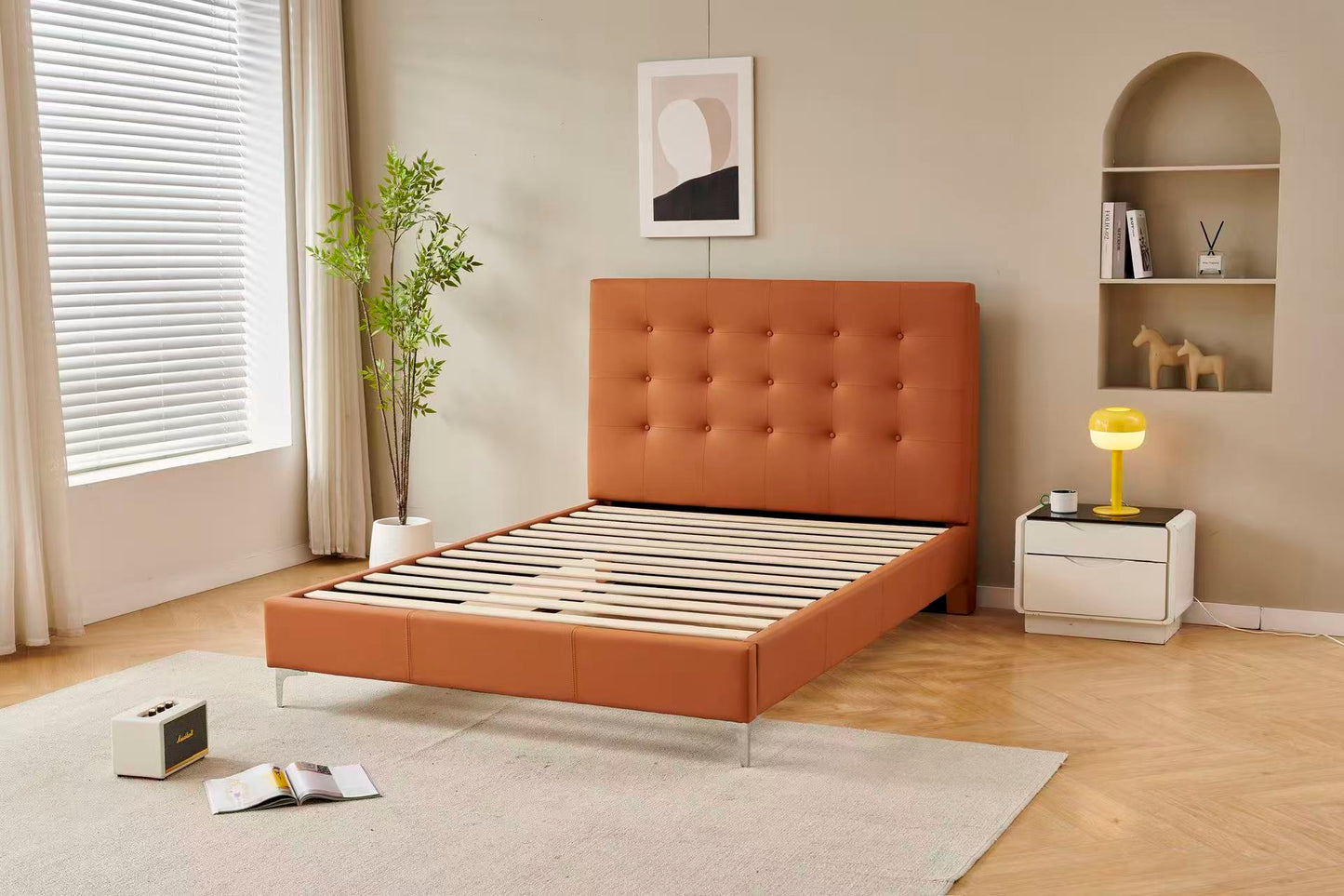 Orange Tiffany Upholstered Bed Frame
