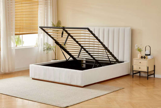 Gas Lift - Channel Tufted Linen Bed Frame