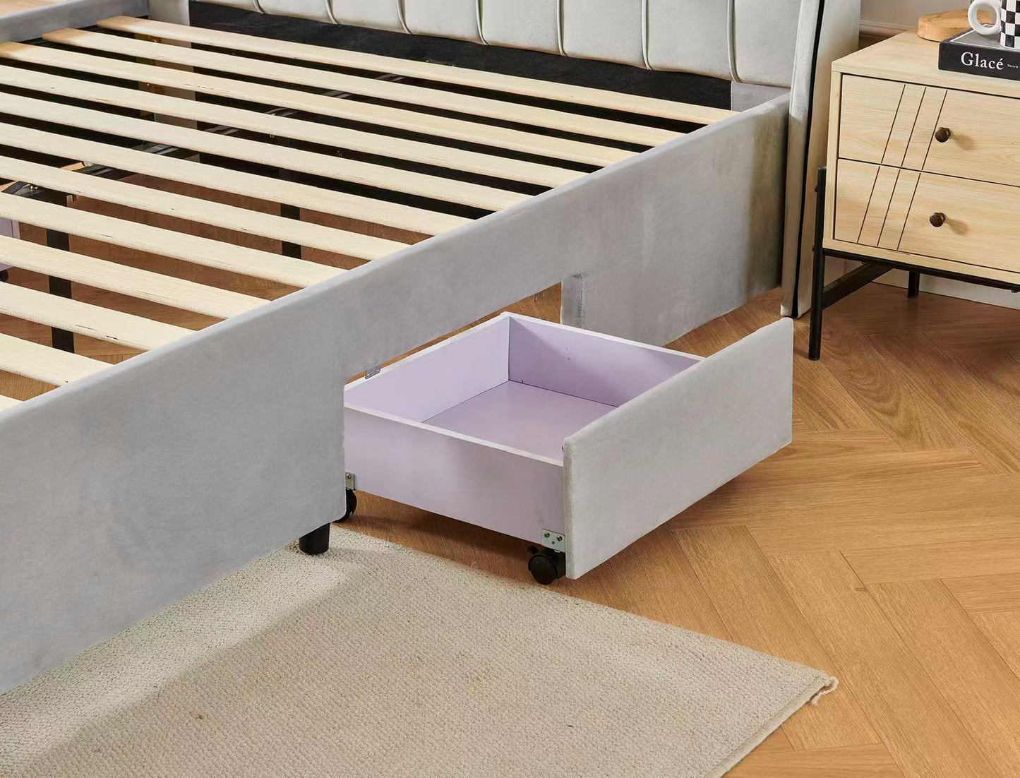 Tufted Bed Frame With Drawers Light Grey