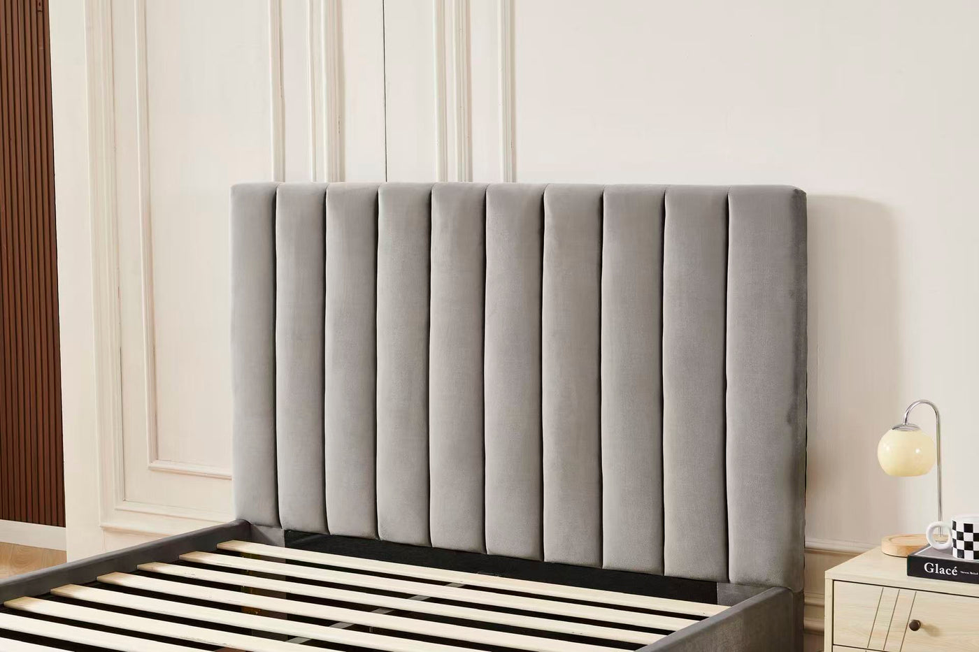 Grey Channel Tufted Velvet Bed Frame