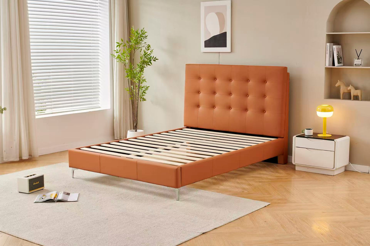 Orange Tiffany Upholstered Bed Frame