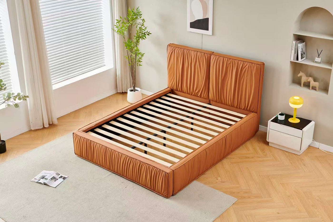 Leather Tiffany Pleat Bed Frame