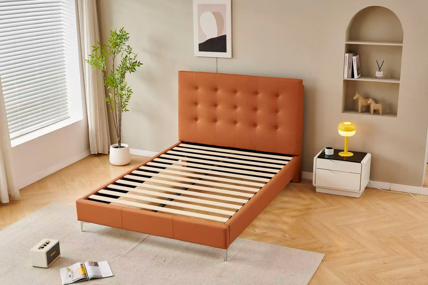 Orange Tiffany Upholstered Bed Frame