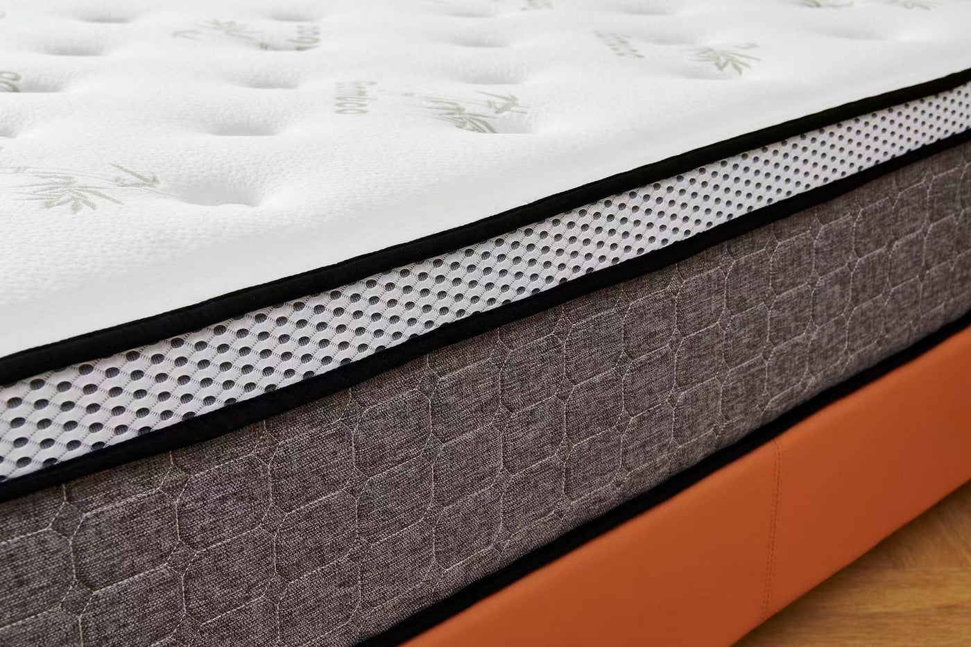 Modern leather bed + White 30cm pillow top bamboo mattress