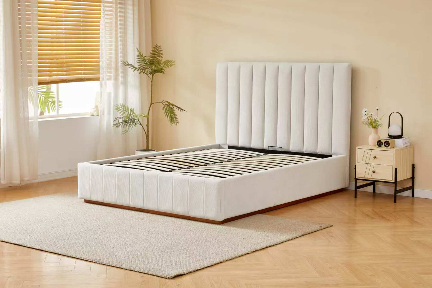 Gas Lift - Channel Tufted Linen Bed Frame