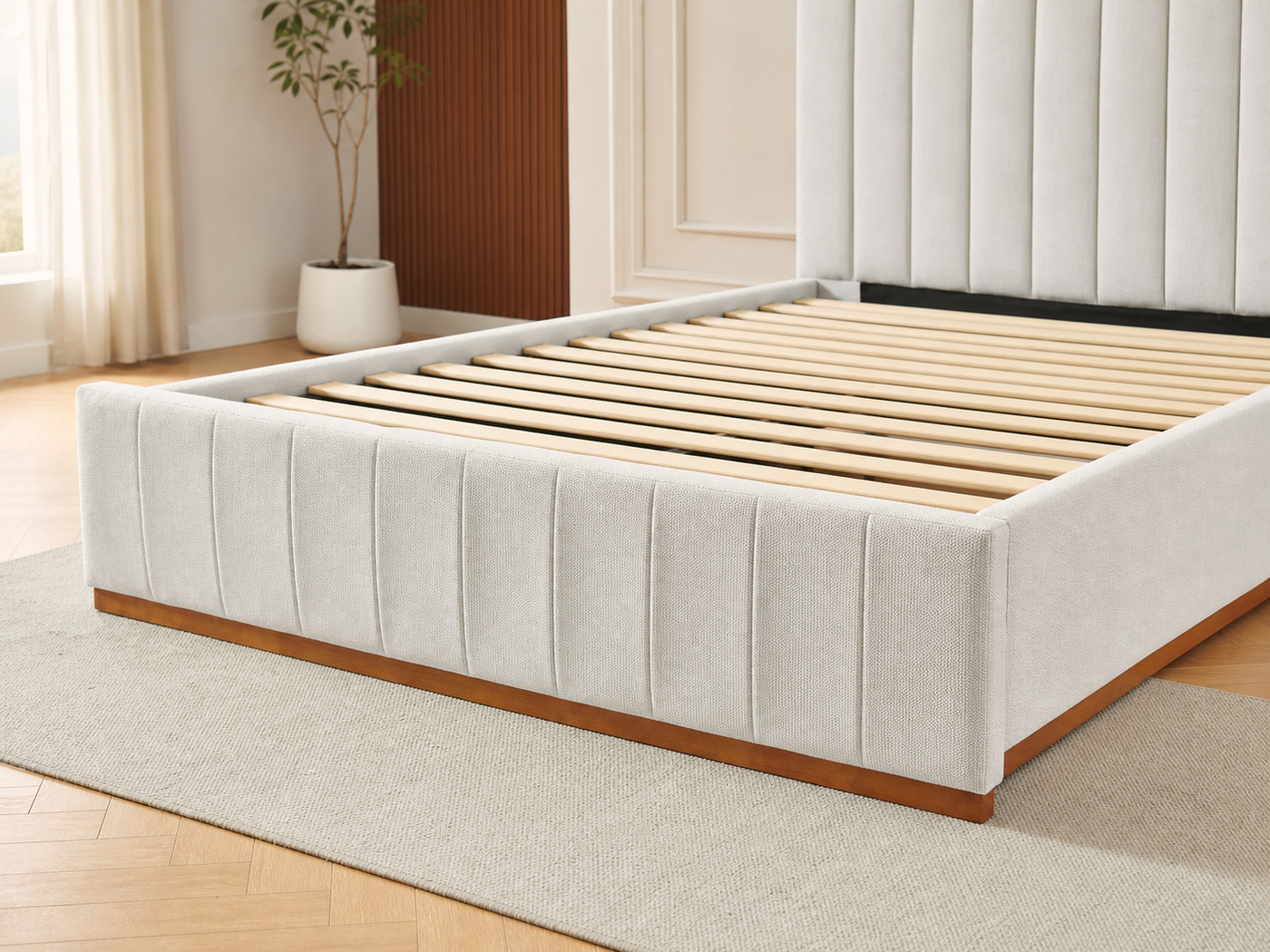 Channel Tufted Linen Bed Frame