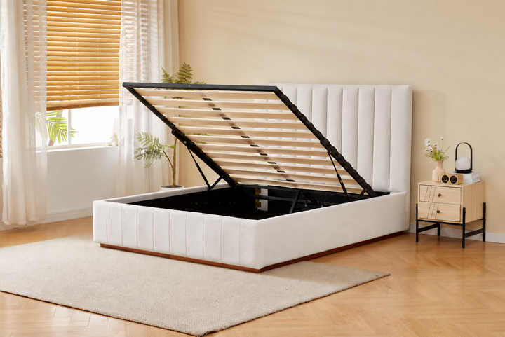 Gas Lift - Channel Tufted Linen Bed Frame