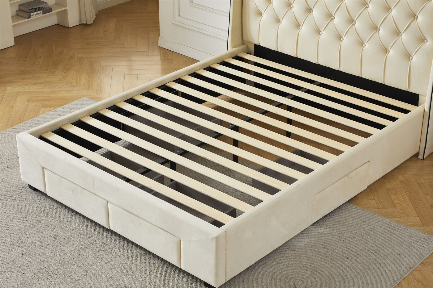 Cream bed frame slat support detail