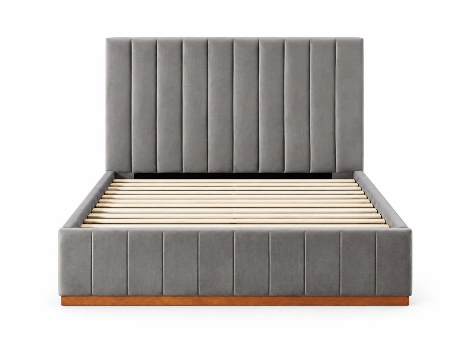 Grey Channel Tufted Velvet Bed Frame