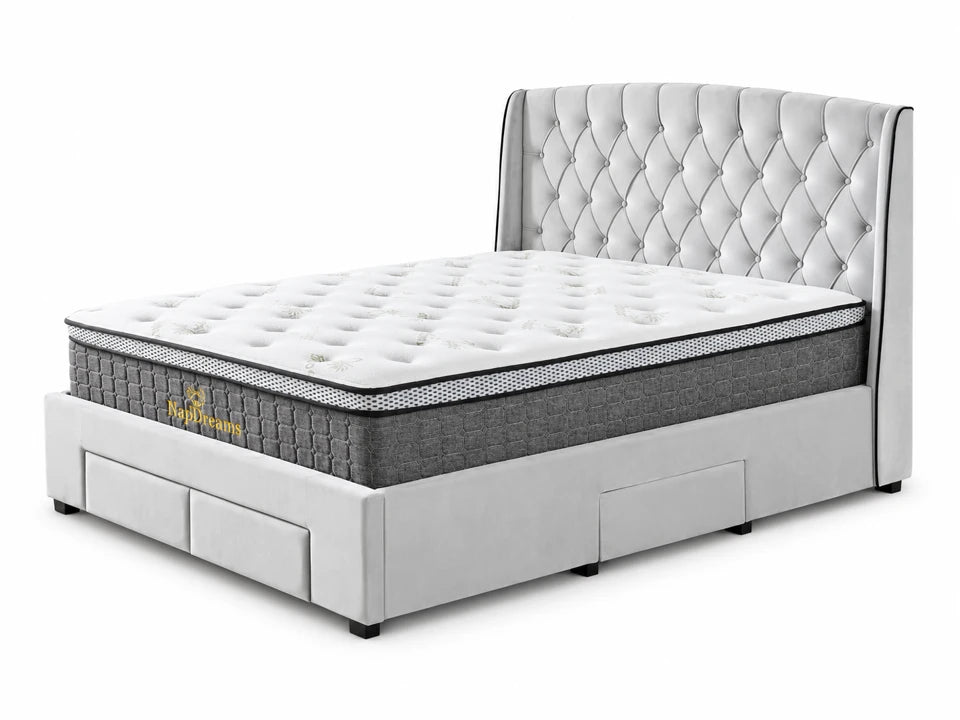 Grey Diamond Storage Bed Frame (4 Drawers) + 30cm Pillow Top Bamboo Mattress