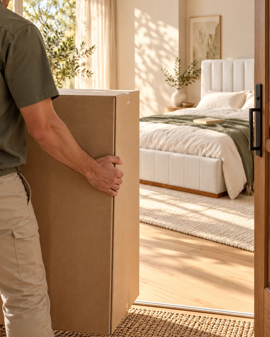 A parcel arriving at a bedroom